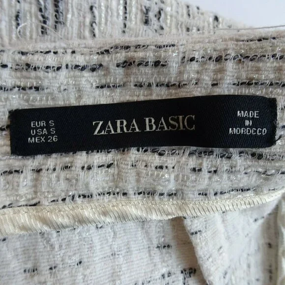 ZARA Basic Women's Tweed Mini Skirt Frayed With Stripe Detail Ecru Textured S - Picture 9 of 12